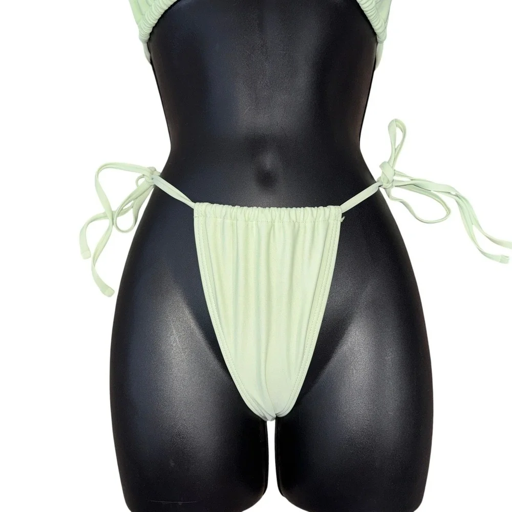 New XS Mint Green Starfish Rhinestone 3-Piece Bikini and Mesh Sarong Set